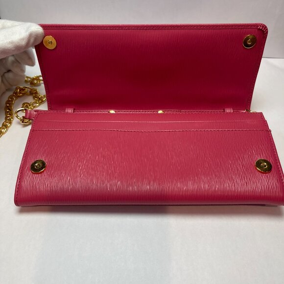 Prada Vitello Move Leather Wallet on Chain - Peonia - Preowned - Picture 3 of 12